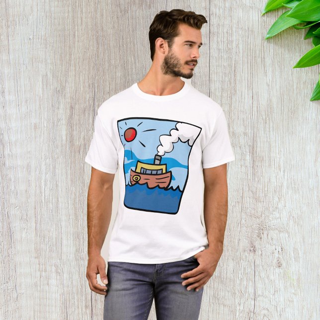 T-shirt Cartoon Steamship sur Ocean Waves Art nautique (Créateur téléchargé)