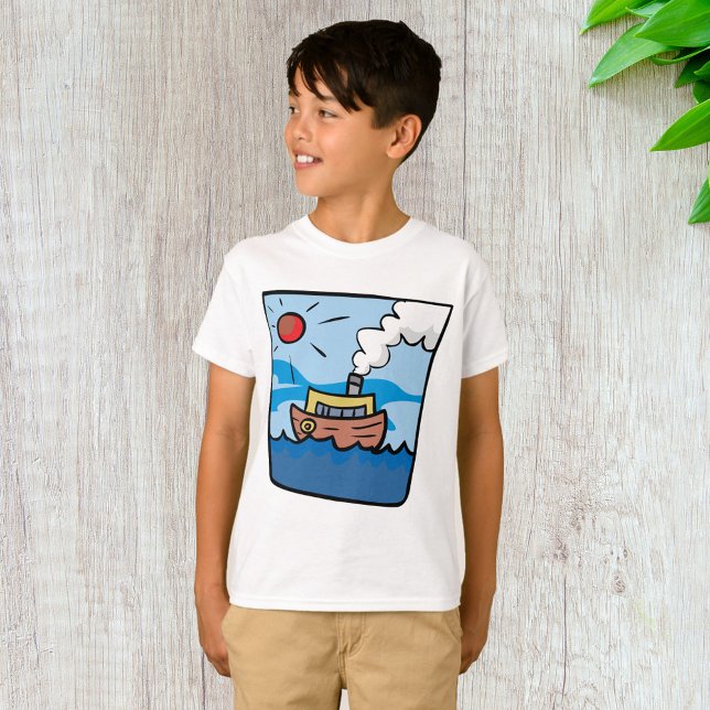 T-shirt Cartoon Steamship sur Ocean Waves Art nautique (Créateur téléchargé)