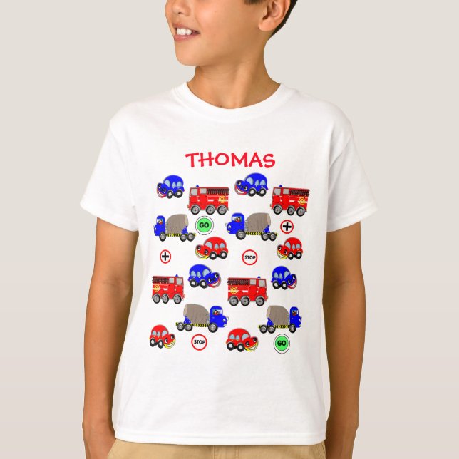 T-shirt Cartoon Voitures Camions Moteurs de feu mignonnes  (Devant)