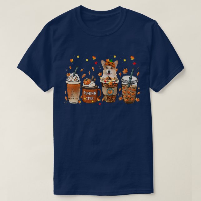T-shirt Cas de Coffee Pumkin Spice Latte Iced Autumn Corgi (Design devant)
