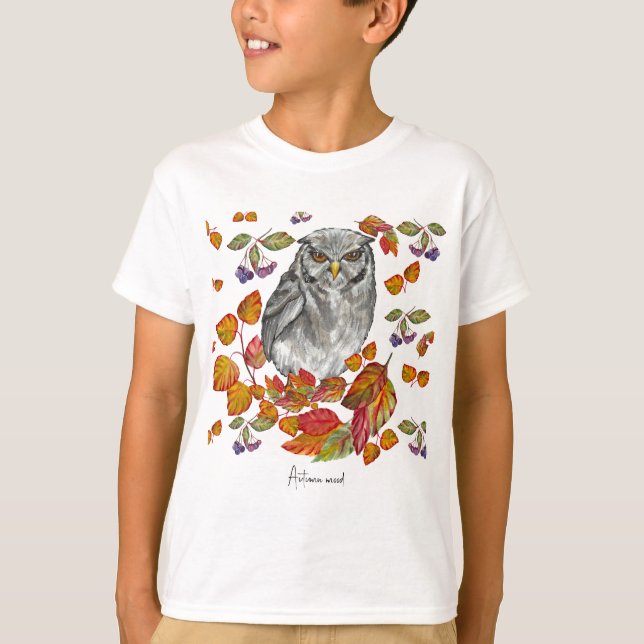 T-shirt Cascade chute belle chouette et feuille (Devant)
