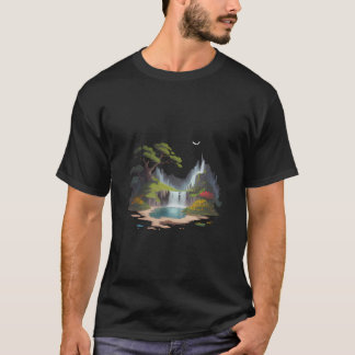 T-shirt Cascade et fleurs du paysage paisible