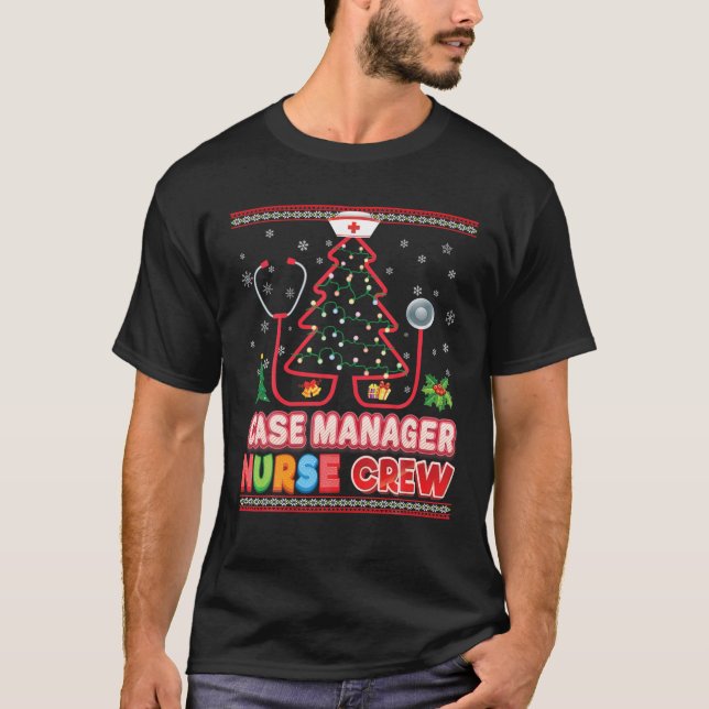 T-shirt Case manager Nurse Crew Christmas Tree Stéthoscope (Devant)