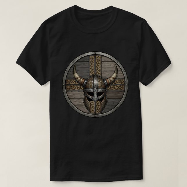 T-shirt Casque à cornes de Viking Bouclier  (Design devant)