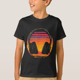 T-shirt Casque Audio Musique Dj Coucher de Soleil Musique