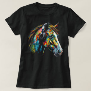 T-shirt Casque Audio Tête de Cheval Coloré Musique Animal