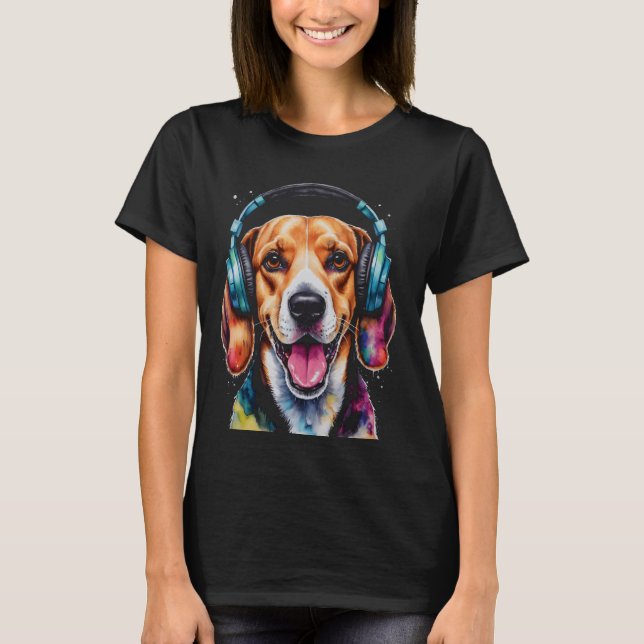 T-shirt Casque beagle Chien Drôle Animal Art Imprimer Grap (Devant)