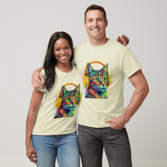 T-shirt Casque Chat Néon Psychédélique Art (Unisexe)