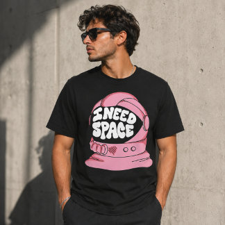 T-shirt Casque d'astronaute rétro rose « J'ai besoin d'esp