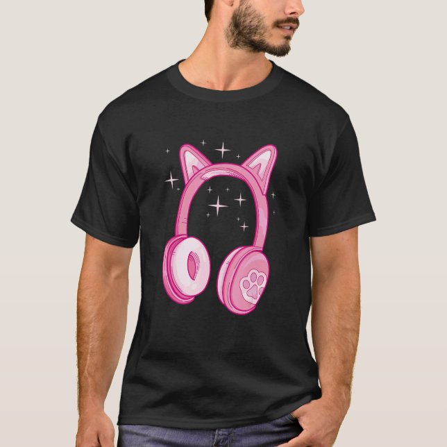 T-shirt Casque de chat de joueur d'ordinateur (Devant)