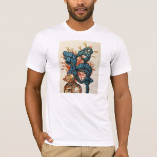T-SHIRT CASQUE DE CHEVALIER ANTIQUE AUX FEUILLES BLEU ROUG