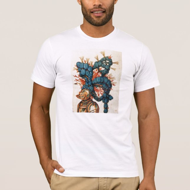 T-SHIRT CASQUE DE CHEVALIER ANTIQUE AUX FEUILLES BLEU ROUG (Devant)