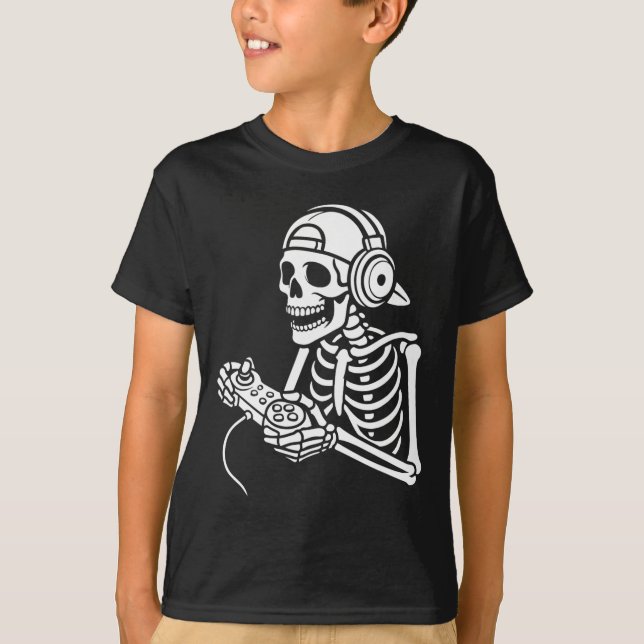 T-shirt Casque de contrôleur de jeu vidéo drôle de squelet (Devant)