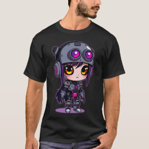T-shirt Casque de fille Kawaii Cyborg caractère unique