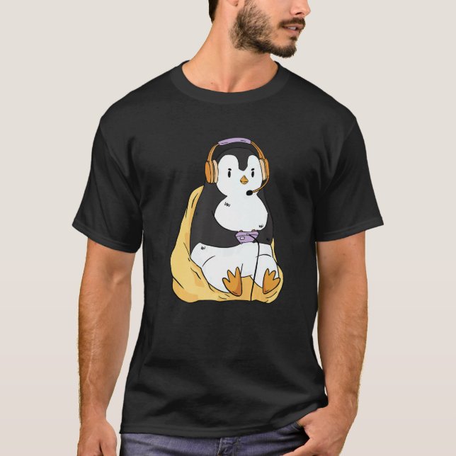 T-shirt Casque de jeu Penguin Animaux Gamer Penguin (Devant)