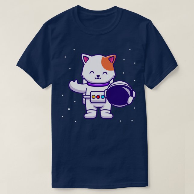 T-shirt Casque de maintien de chats de l'astronaute mignon (Design devant)