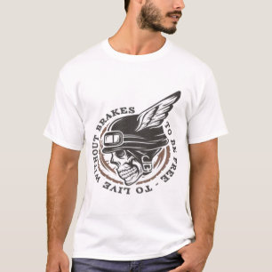 T-shirt Casque de motard Crâne avec ailes. Emblème Symbole