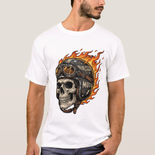 T-shirt Casque de motard crâne enflammé Moto Rétro