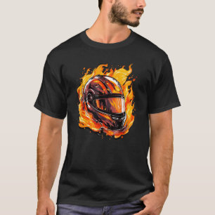 T-shirt Casque de moto cool incendie et flammes pour vélo