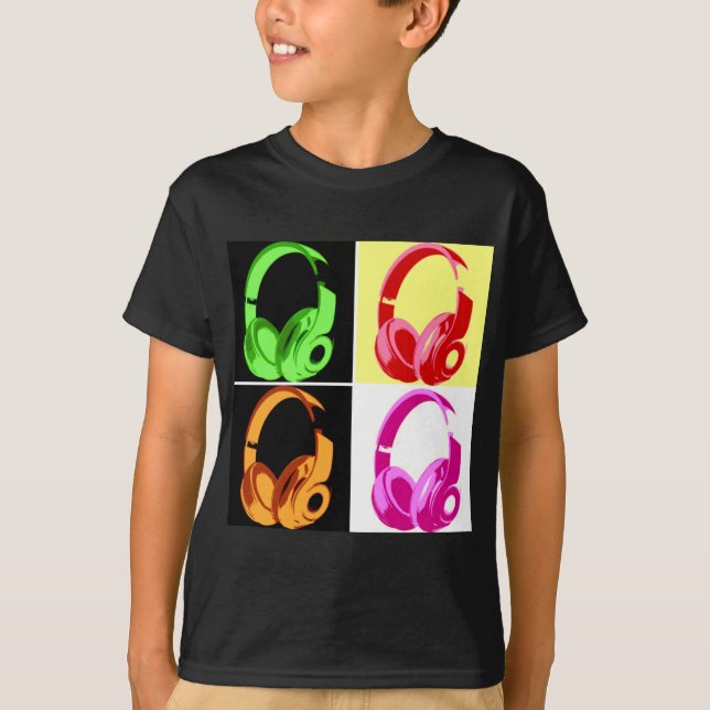 T-shirt Casque de quatre couleurs Pop Art Tête Téléphone (Devant)