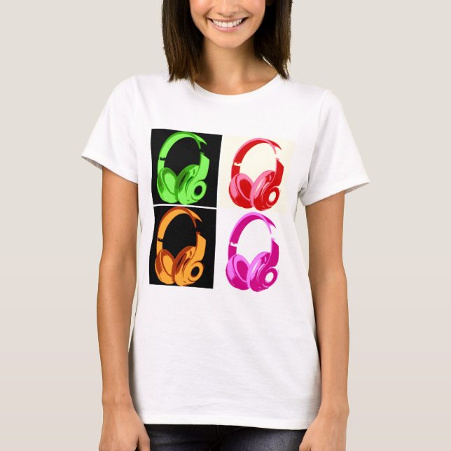 T-shirt Casque de quatre couleurs Pop Art Tête Téléphone (Devant)