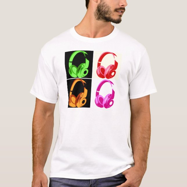 T-shirt Casque de quatre couleurs Pop Art Tête Téléphone (Devant)