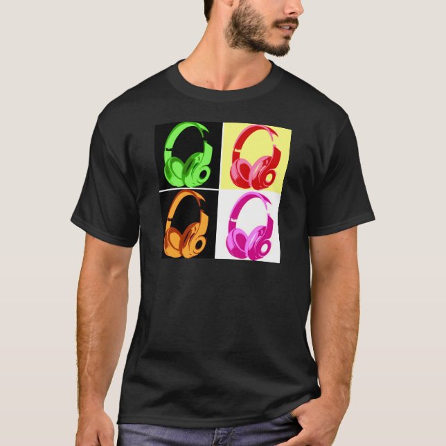 T-shirt Casque de quatre couleurs Pop Art Tête Téléphone (Devant)