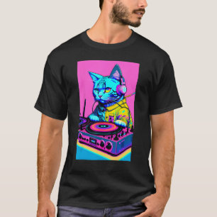 T-shirt Casque DJ Cat Tourne-disque DJ Mixer Dreamwave Sty
