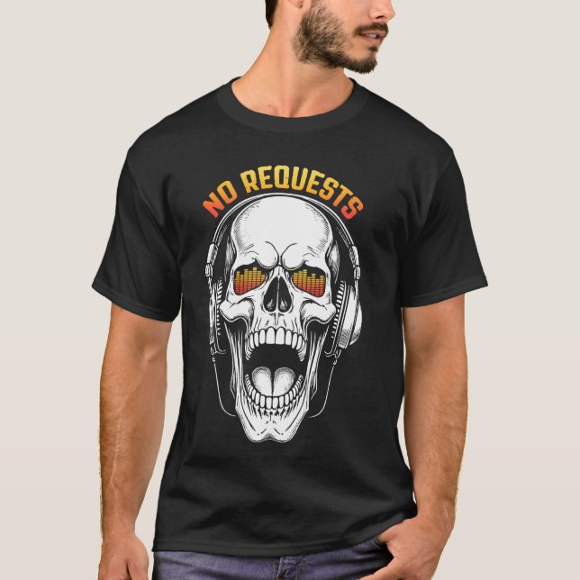 T-shirt Casque DJ Skeleton Pas de demande Equalizer Crâne (Devant)