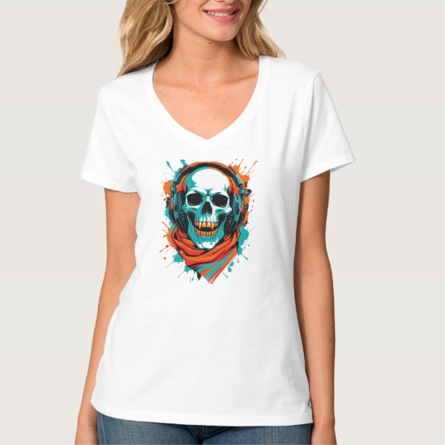 T-shirt Casque DJ Skull - Street Art Vibe Music Tee (Devant)