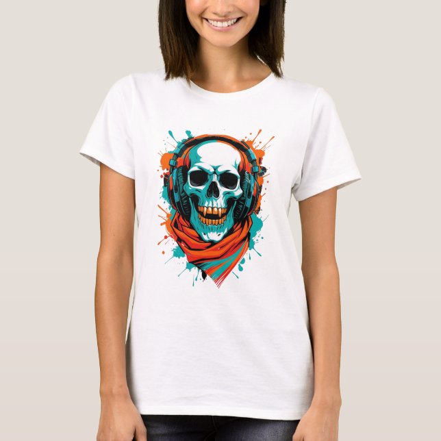 T-shirt Casque DJ Skull - Street Art Vibe Music Tee (Devant)