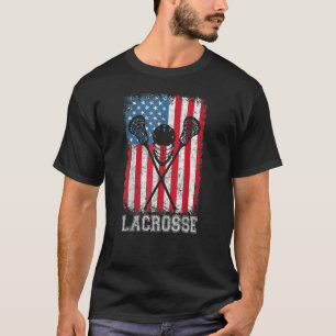 T-shirt Casque Lacrosse Drapeau Américain Lax Bâtons 4ème