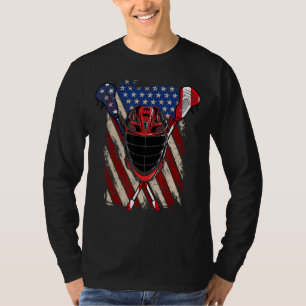 T-shirt Casque Lacrosse Drapeau Américain Lax Bâtons 4ème