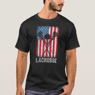 T-shirt Casque Lacrosse Drapeau Américain Lax Bâtons 4ème