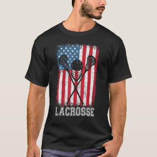 T-shirt Casque Lacrosse Drapeau Américain Lax Bâtons 4ème