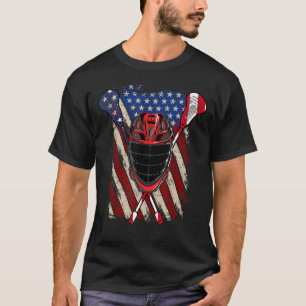 T-shirt Casque Lacrosse Drapeau Américain Lax Bâtons 4ème