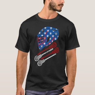 T-shirt Casque Lacrosse Vintage américain Drapeau Lax Bâto