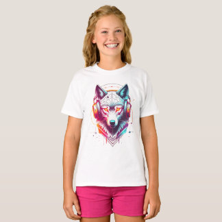 T-shirt Casque Neon Cyber Wolf Y2K