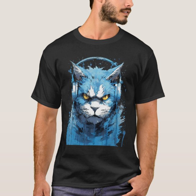 T-shirt Casque Rave EDM Chat Angry (Devant)