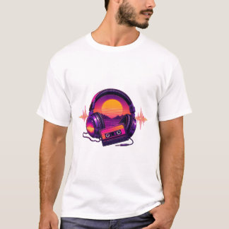 T-shirt Casque Retro Synthwave au coucher du soleil