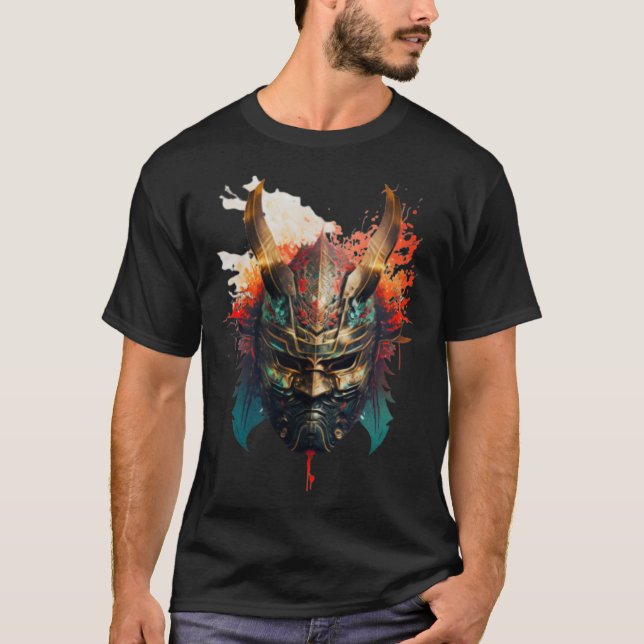 T-shirt Casque Samurai Guerrier Bushido Oni Masque japonai (Devant)
