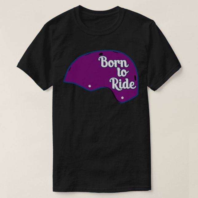 T-shirt Casque Skateboard Né pour rouler violet (Design devant)