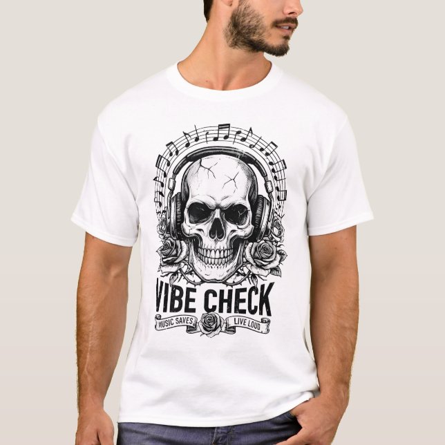 T-shirt Casque Skull Vérification de Vibe Design Musical (Devant)