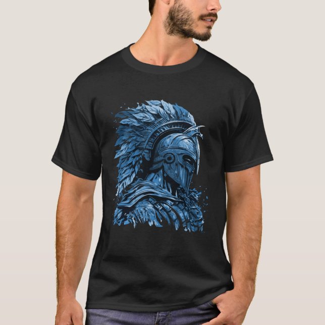 T-shirt Casque Spartan Blue Gym Gladiator Guerrier Mytholo (Devant)