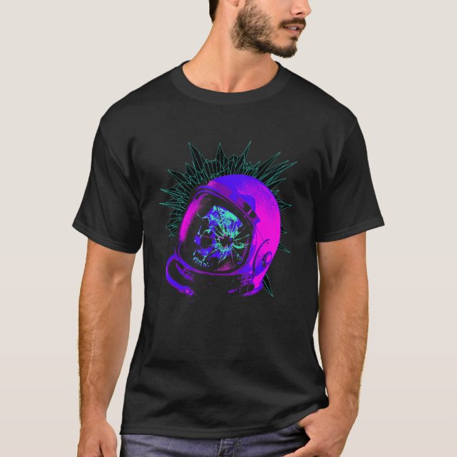 T-shirt Casque spatial de l'astronaute Vaporwave avec crân (Devant)