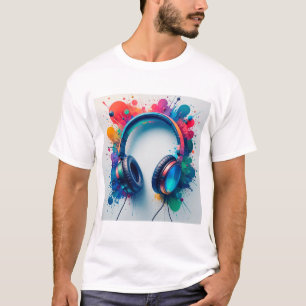 T-shirt Casques audio colorés avec éclaboussure de peintur