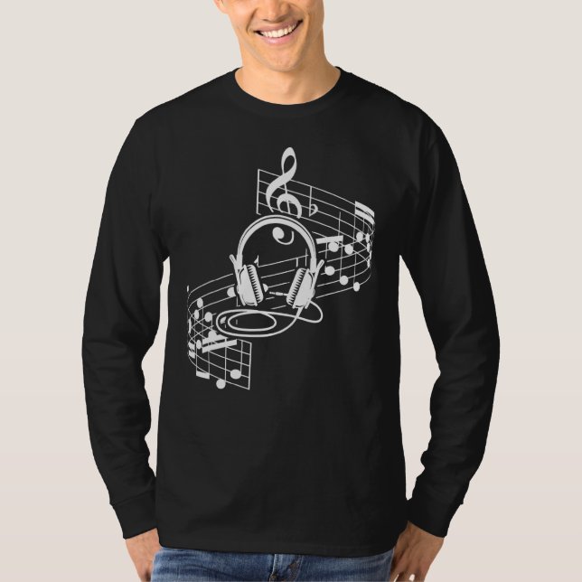 T-shirt Casques de feuille de musique Clef Notes musicales (Devant)