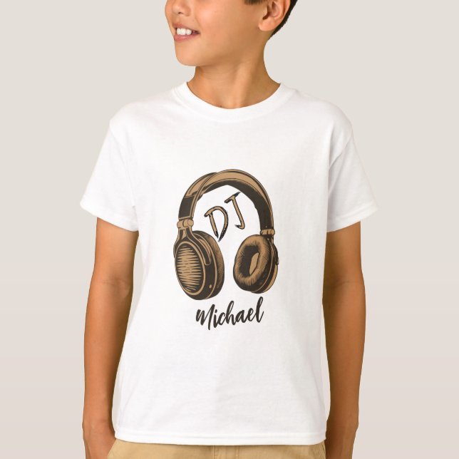 T-shirt Casques DJ de musique moderne Nom personnalisé bla (Devant)
