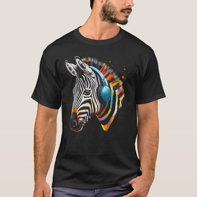 T-shirt Casques Zebra Oeuvre Musique Animale Motif Zebra (Devant)