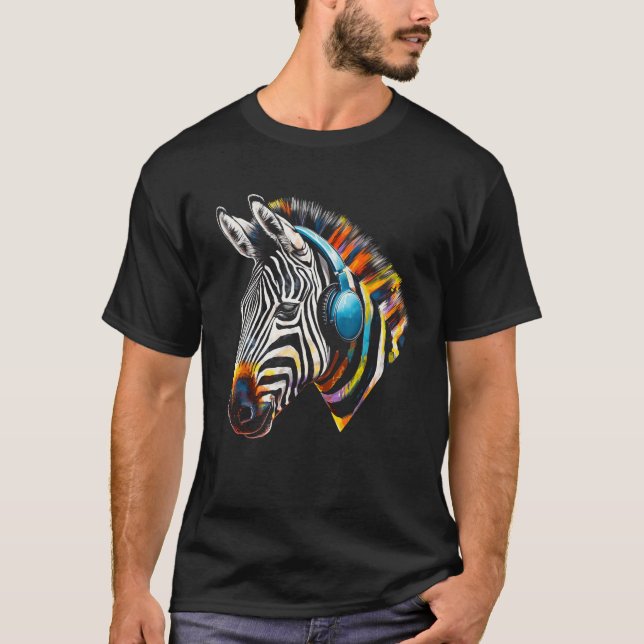 T-shirt Casques Zebra Oeuvre Musique Animale Motif Zebra (Devant)